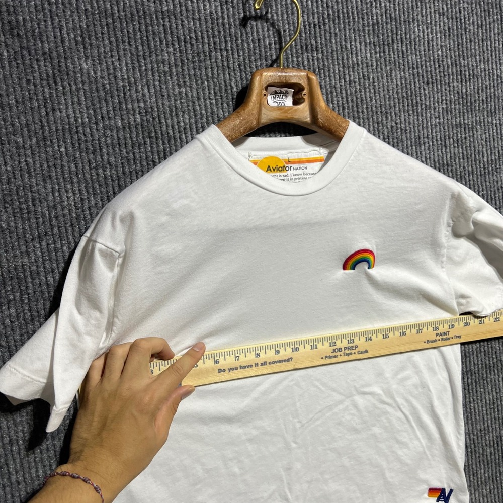 Aviator Nation T Shirt Womens Large White Rainbow Embroidered Raw Hem California - Picture 3 of 10
